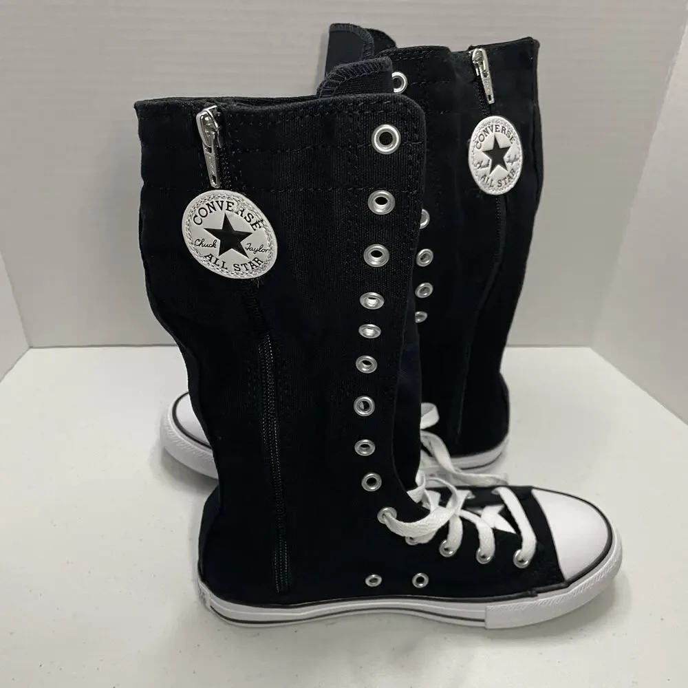 Converse Kids Size 3 Shoes NEW Knee High Chuck Taylor All Star XHi Black Zip Up - Picture 7 of 9